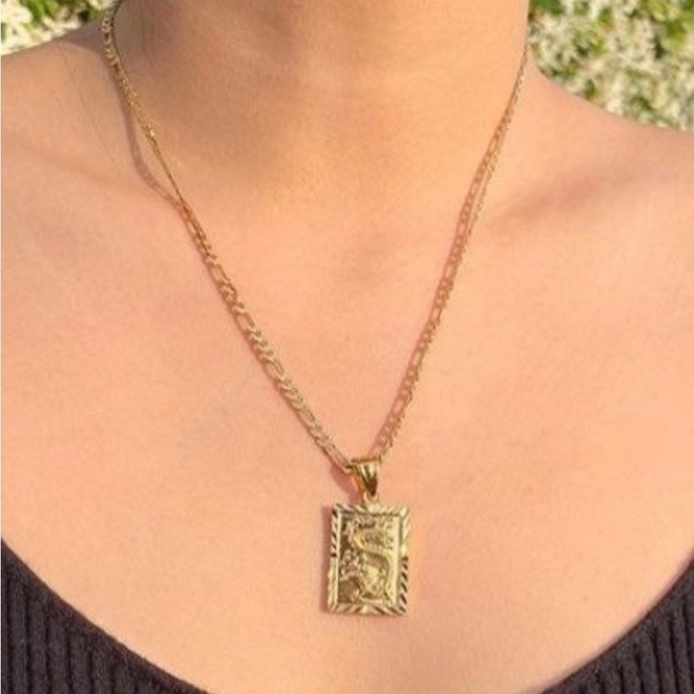 Gold square dragon necklace